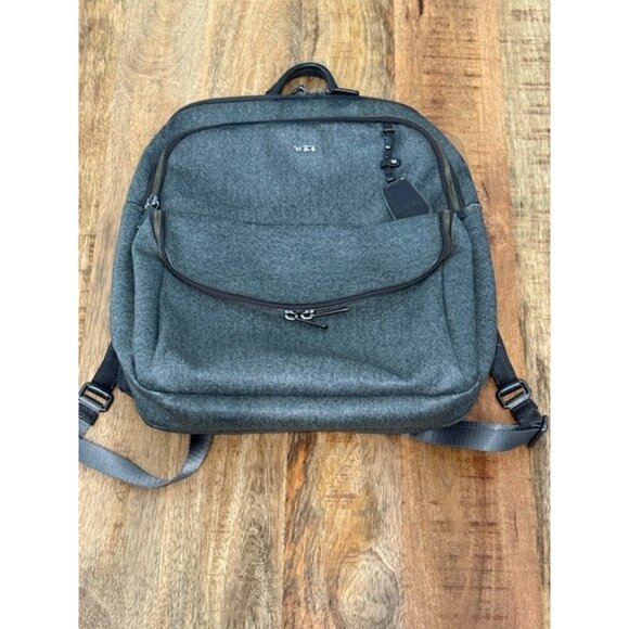 Tumi Sinclair Hanne Backpack Earl Grey Textured Canvas Leather Trim Brown Zipper - Picture 6 of 16